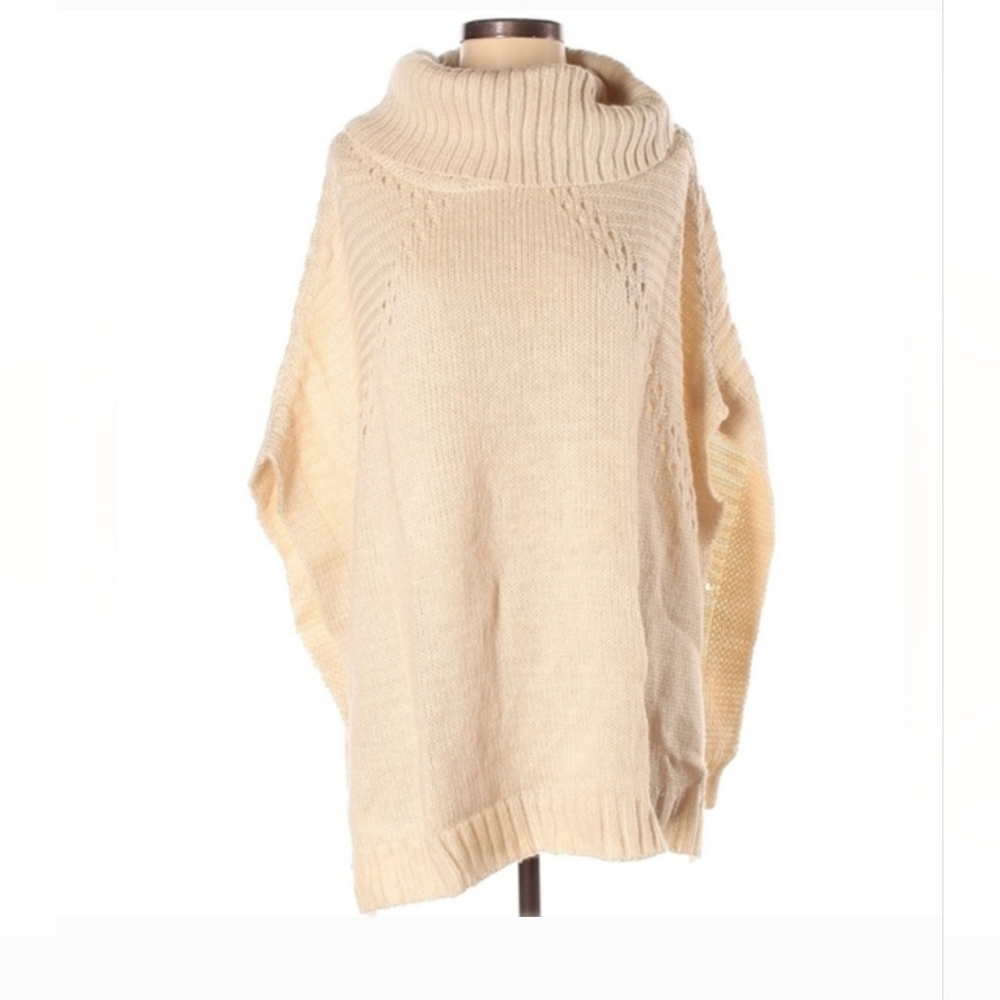 Cozy Cream Turtleneck Sweater Poncho Boho‎ Oversized